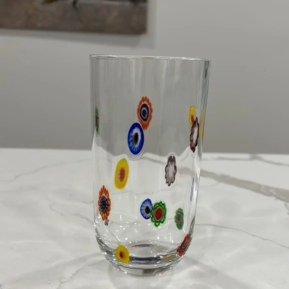 Millefiori Clear Drinking Glass With Colorful Accents - Picture 1 of 11